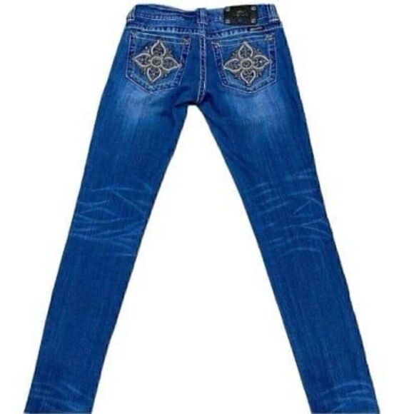 Miss Me Low Rise Skinny Jeans 27x31 Stretch Embroidered Pockets EUC - Picture 3 of 12